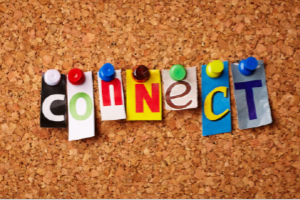 The word connect with pushpins